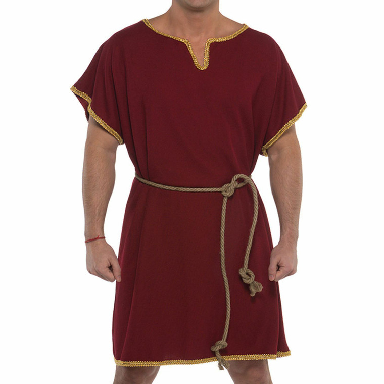 Mens Large XL Roman Tunic Deep Red with Gold trim
