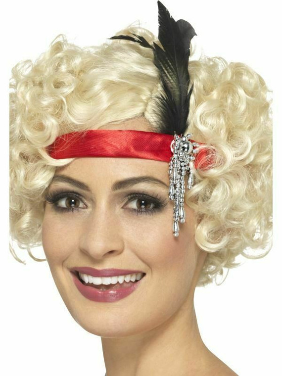Red Charleston Headband Feather Headband Womens Ladies Fancy Dress Accessory