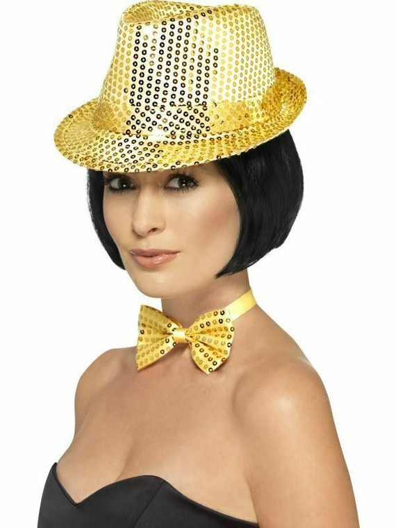 Smiffys Gold Sequin Trilby Hat Performer Dancer Fancy Dress Accessory One Size