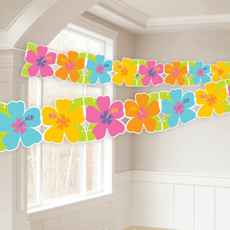 8ft Hawaiian Hibiscus Paper Garland Beach Party Decoration