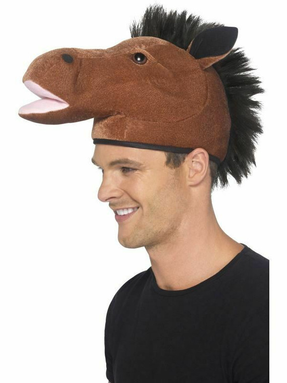 Brown Horse Hat Head Race Day Novelty Adults Jockey Fancy Dress Soft Toy Plush