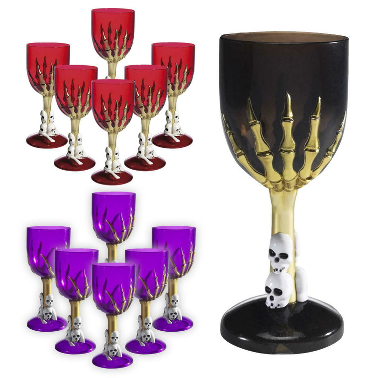 6 x Plastic Gothic Halloween Wine Cocktail Glasses Harry Party Witch Dead Skull
