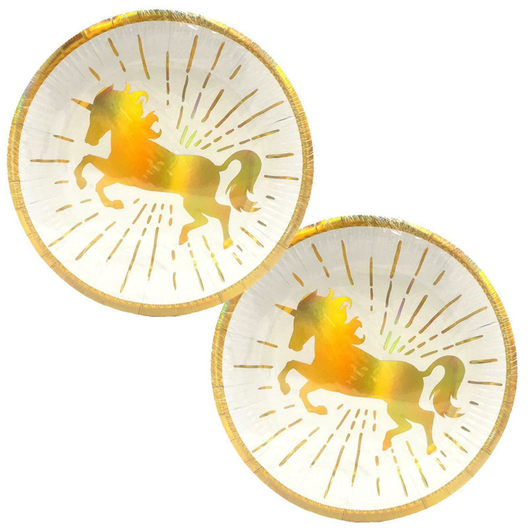 12 Unicorn Party Gold Shiny Plates Birthday Buffet Bridal Shower Party Tableware