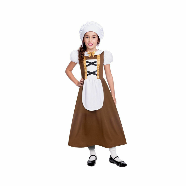 Girls Tudor Costume Childs Poor Peasant Maid Fancy Dress Outfit Book Day 4-6 Yrs