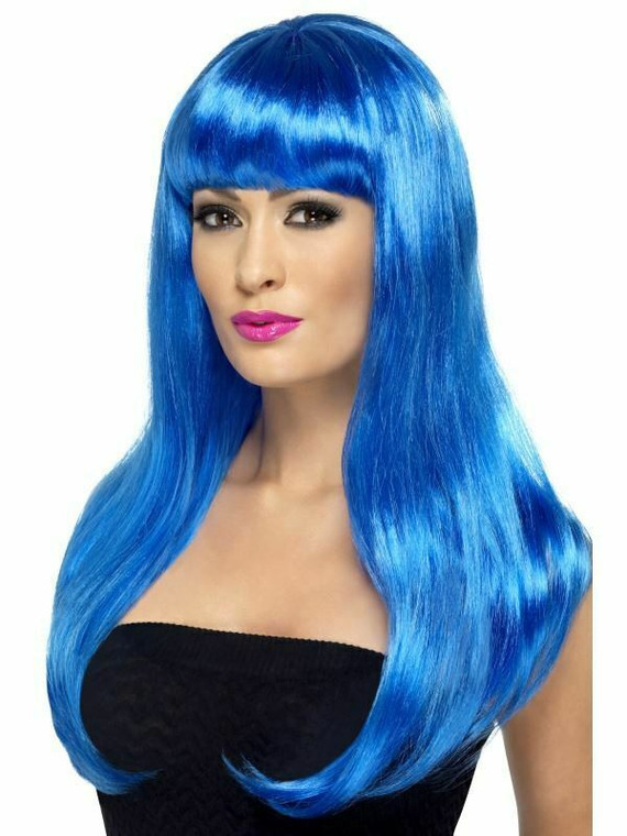 Babelicious Long Wavy Glamour Wig Adult Women Fancy Dress Costume Accessory Blue