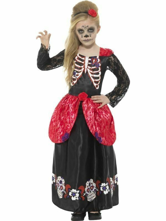 Deluxe Mexican Day of the Dead Girls Halloween Fancy Dress Costume Outfit 10-12