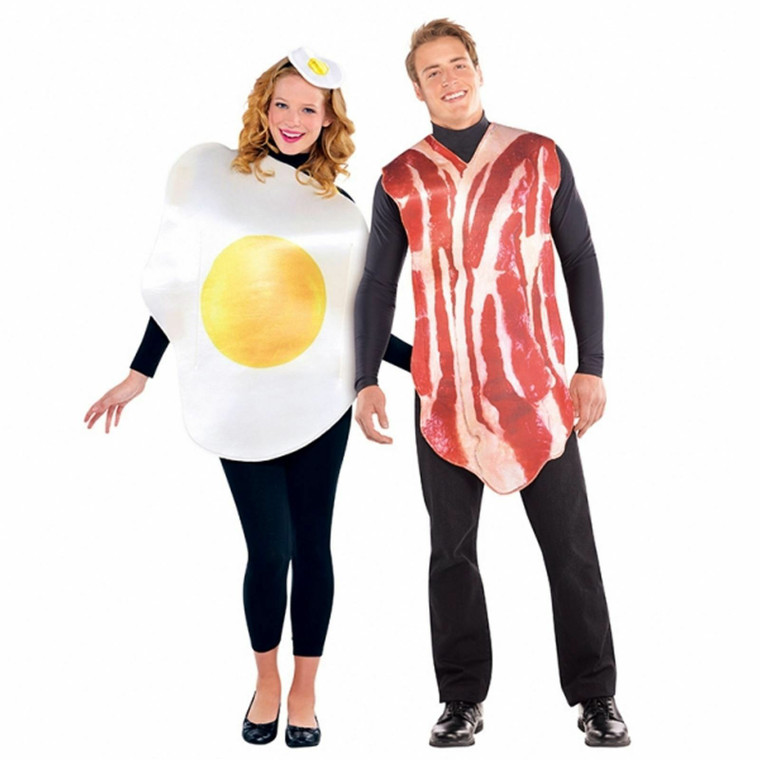 Adults Breakfast Buddies Egg & Bacon Couples Fancy Dress Costume 