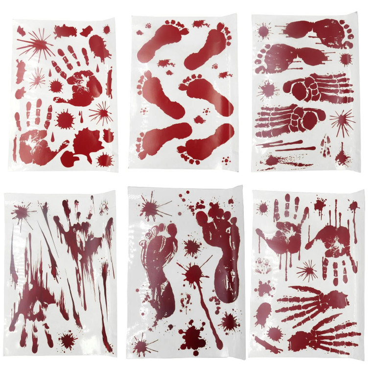 Blood Hand Print Halloween Window Stickers - 6 Pack