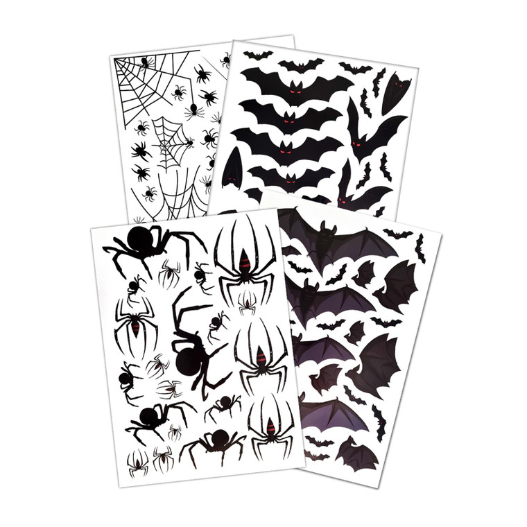 Pack Of 4 Spider And Bat Window Sticker Sheets