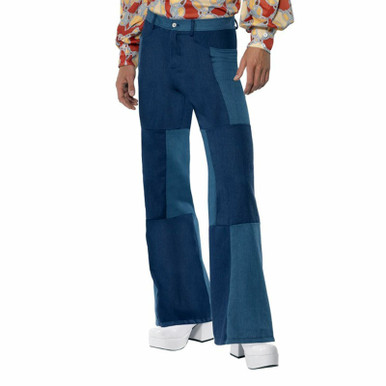 Flared Trousers Mens 60s 70s Fancy Dress Groovy Disco Hippy Adult Costume  Pants