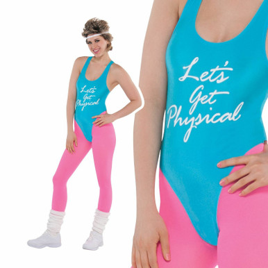 Amscan 80s Exercise Fancy-Dress Costume With Leotard Leggings for Adult,  Women L-XL 