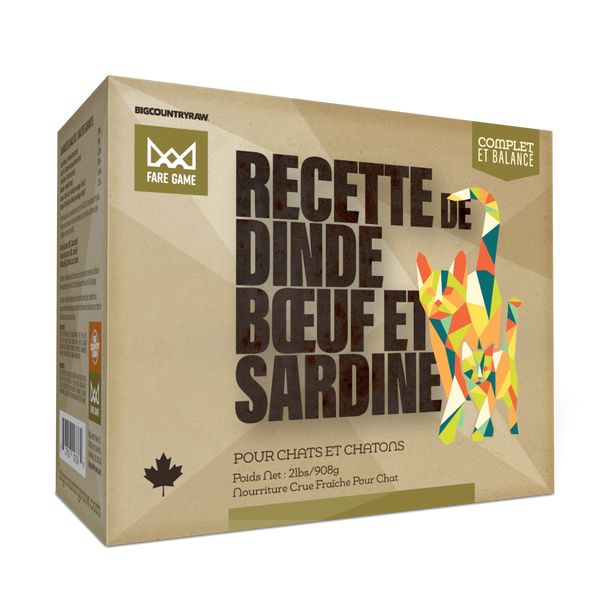 Recette de dinde, bœuf et sardines « Fare Game » - Boîte de 900 g - Version française