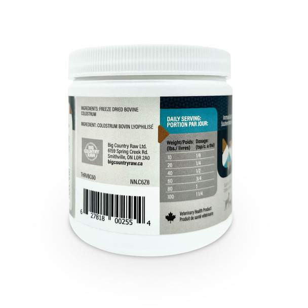 Back of Thrive Bovine Colostrum 60 gram package
