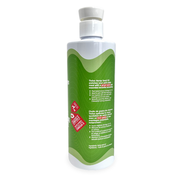 Côté de l'huile de graines de chanvre Thrive Hemp Seed Oil 500 ml bottle