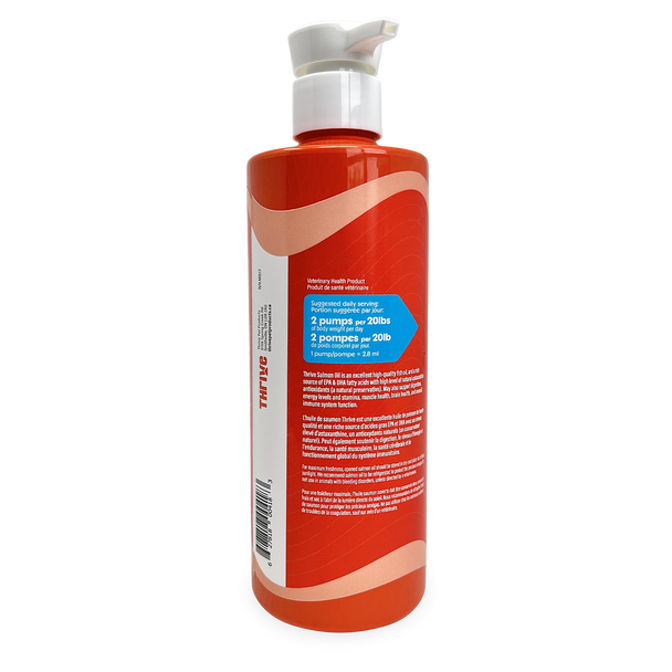 Dos du côté de la bouteille de Thrive Salmon Oil 500 ml