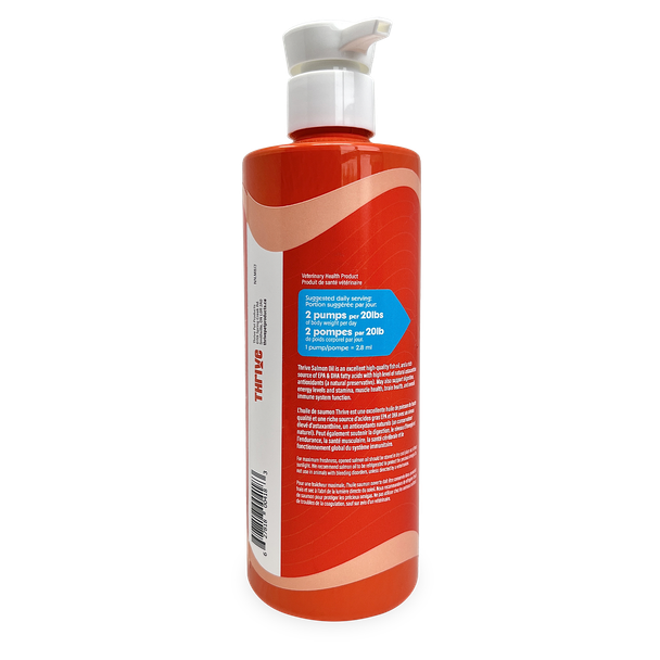 Back of Side of Thrive Salmon Oil  500 ml bottle