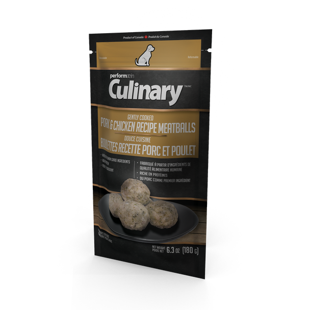 Performatrin Culinary Pork and Chicken Meatballs  180 g bag side
