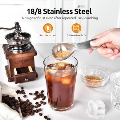 Cuchara de café de acero inoxidable 18/8: U-Taste 2 cucharadas de metal medidor, juego de 2, cuchara de medición de mango corto para café molido, frijol, expreso, polvo, para recipiente