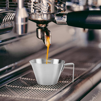 Paquete de 2 tazas medidoras de café espresso con asa, taza medidora de café expreso plateado