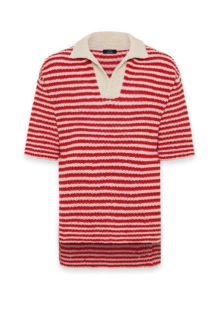 Unisex Knit Polo - Goji Berry Stripe