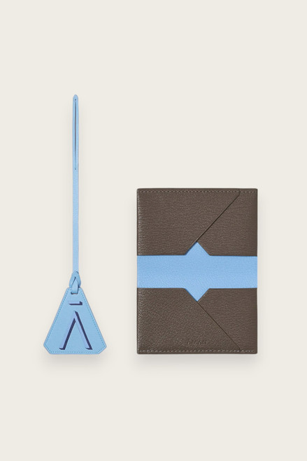 Leather Charm and Card Holder Set Sky