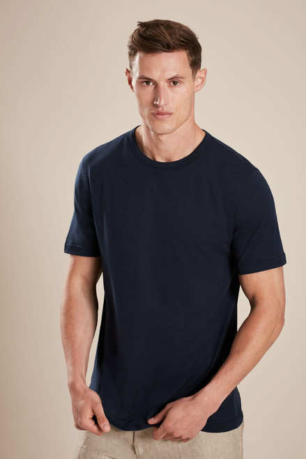Men's T-Shirt with Bound Collar — Navy