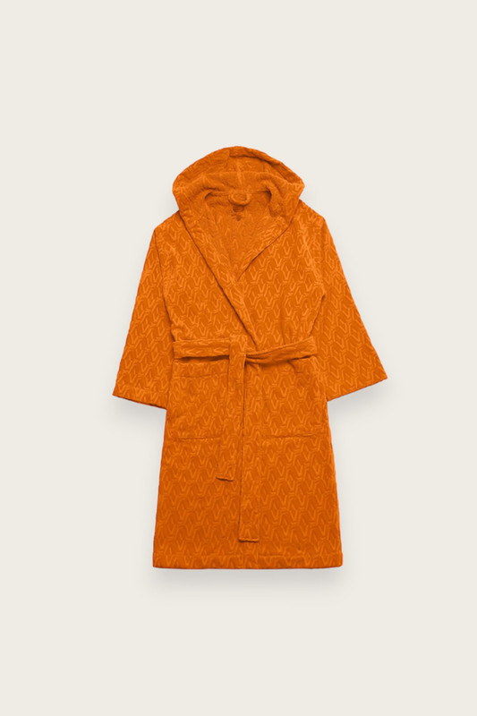 Monogram Flower Towelling Robe - Luxury Orange