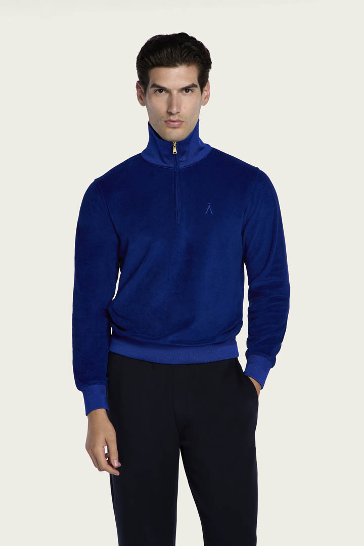 Unisex Terry Half-zip Sweatshirt in Blue | Classic Casual Layer