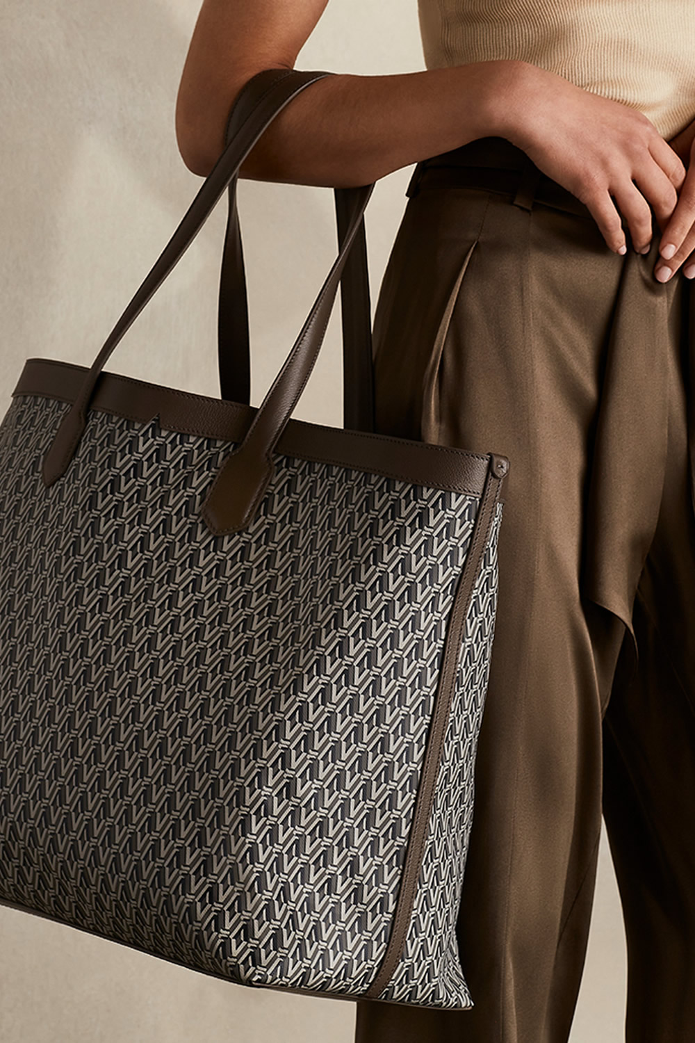 Leather Monogram Tote Oversized Tote Bag Aman Essentials