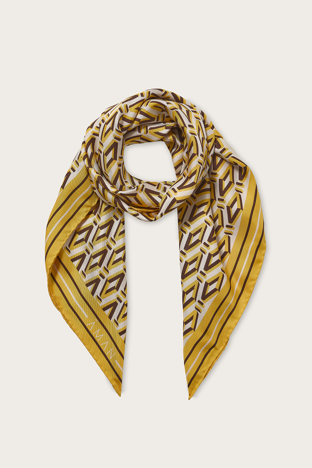 Designer Pure Silk Yellow Foulard Scarves Aman Essentials