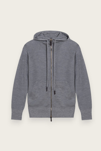 Light Grey Cashmere Knitted Zip Hoodie - Aman Essentials