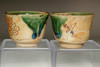 Kato Shuntai (1802-1877) Set of 2 antique oribe pottery tea cups #4424