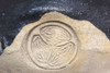 Antique three-leaf hollyhock crest marked pottery bowl #4968