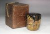 Antique Japanese Lacquer Tea Caddy Gold Makie Floral Design Wooden Box #5455