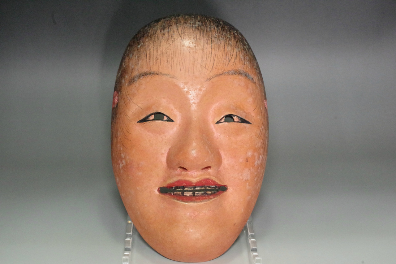 彫刻・オブジェ Wooden Noh Mask Y3600 NOH MASK Ikkaku Sennin wood carving signed Japan