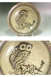 English Studio Pottery Dish with Owl Motif, attributed to Bernard Leach #5386