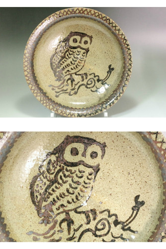 English Studio Pottery Dish with Owl Motif, attributed to Bernard Leach #5386