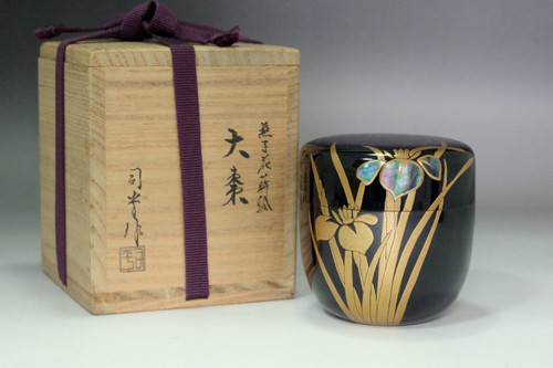 Japanese Lacquer Natsume Tea Caddy Iris Maki-e Raden #5484
