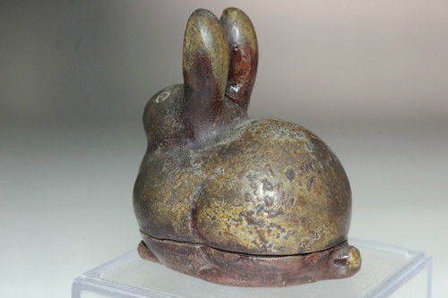 Antique Japanese Bizen Rabbit Kogo Incense Container Edo #5500