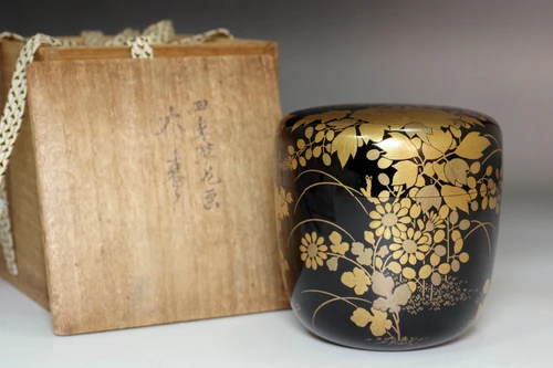 Japanese O-Natsume Tea Caddy Four Seasons Flowers by Shunsan #5522