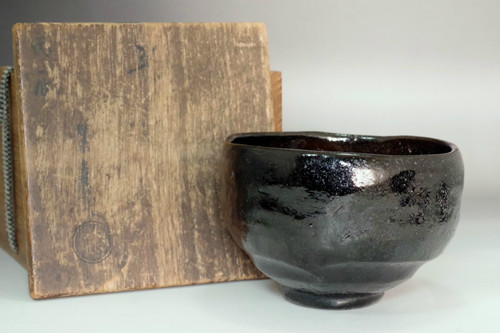 Antique Japanese Black Raku Tea Bowl Chawan Attributed to Raku 7th Chonyu #5523