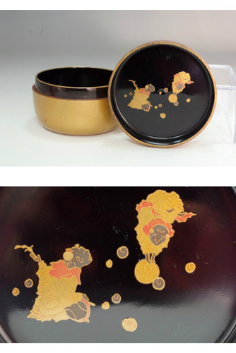 Japanese Antique Gold Lacquer KARAKO Hiranatsume Tea Caddy #5543