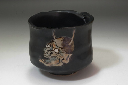 Japanese Black Raku Tea Bowl Hannya Mask Attributed to Ogata Kenzan #5560