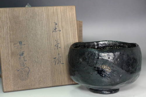 Attributed to Raku 11th Keinyu (1817-1902) KURO RAKU teabowl #5565
