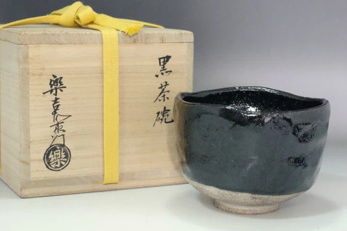 Attributed to Raku 14th Kakunyu (1918-1980) KURO RAKU CHAWAN teabowl #5581
