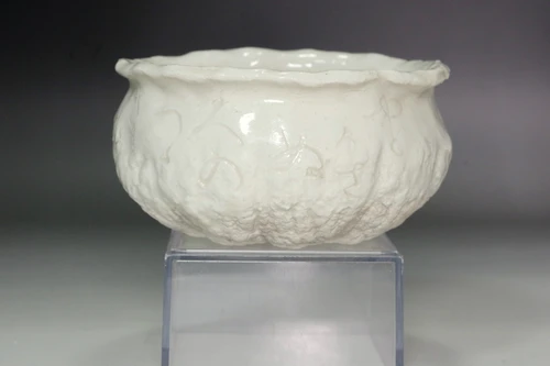 Japanese Otagaki Rengetsu White Glaze Lotus Form Kensui Waste Water Bowl Tea Ceremony Antique #5591