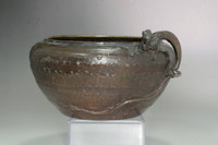 Antique Chinese Bronze Bowl with Dragon Handle  #5425