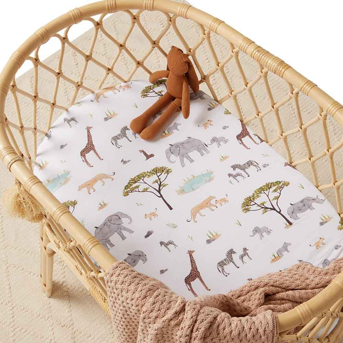 SNUGGLE HUNNY KIDS BASSINET SHEET / CHANGE PAD COVER - SAFARI 