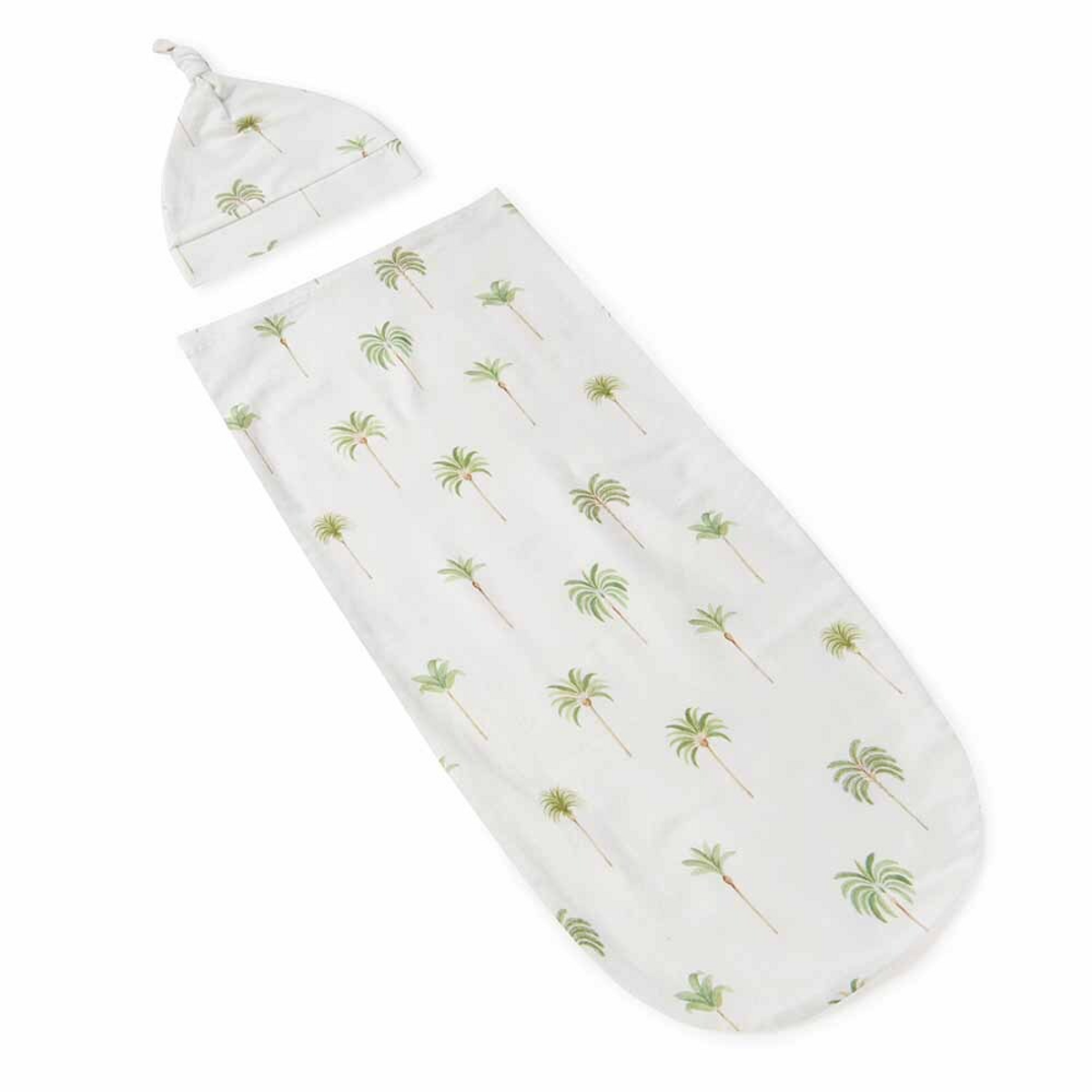 SNUGGLE HUNNY KIDS GREEN PALM | SNUGGLE SWADDLE & BEANIE SET