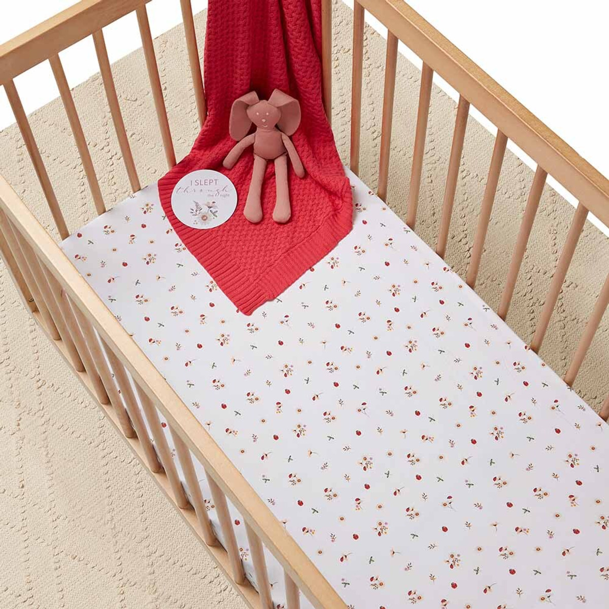 SNUGGLE HUNNY KIDS LADYBUG ORGANIC FITTED COT SHEET